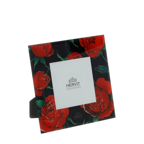 CORNICE VETRO ROSE BACCARAT 17X17CM NERA - HERVIT