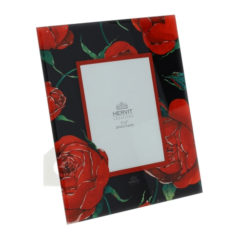 CORNICE VETRO ROSE BACCARAT 24X29CM NERA - HERVIT