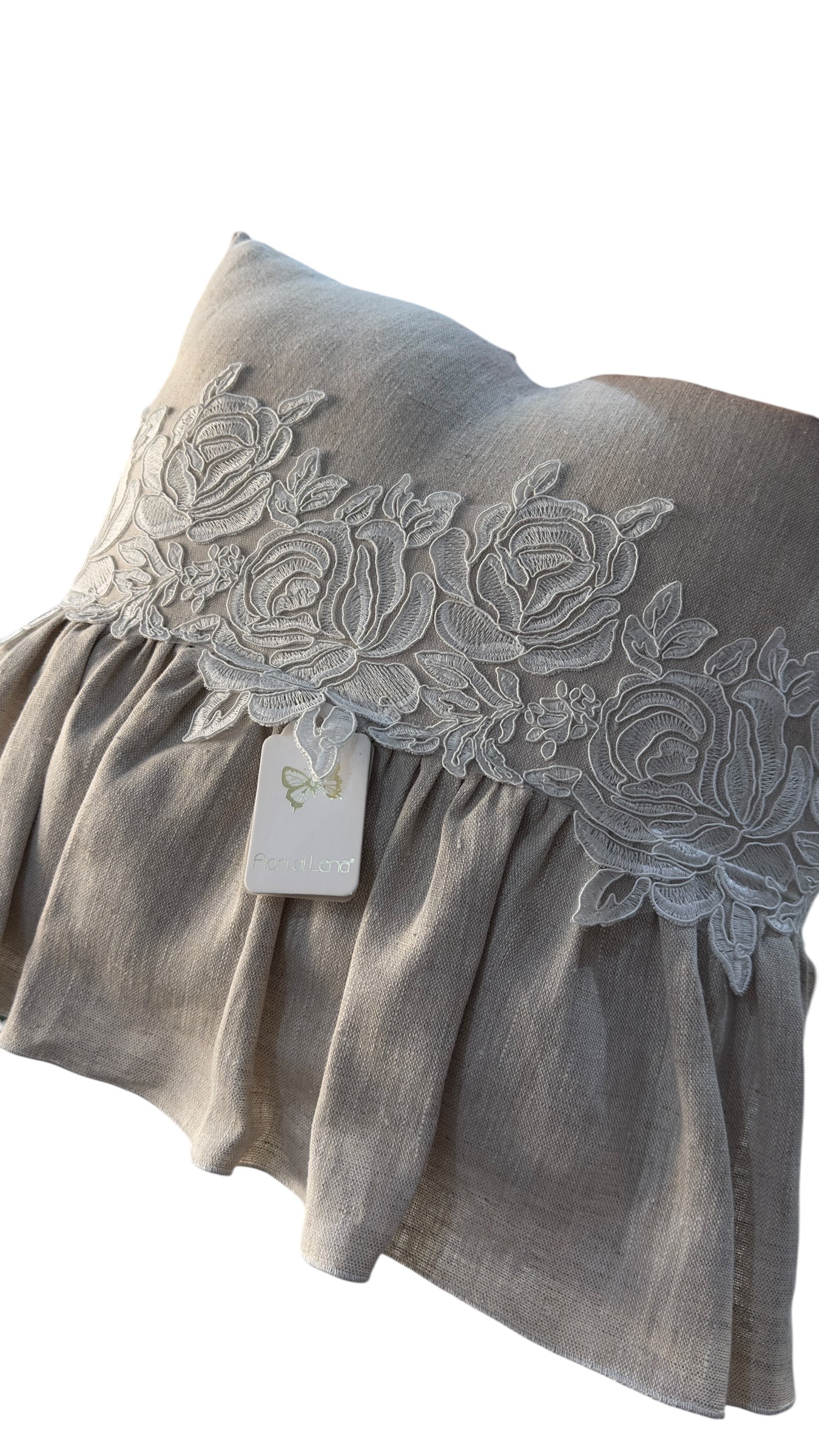 Cuscino lino e pizzo beige 40x40 - Fiori di Lena