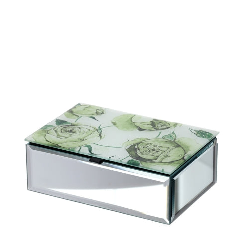COFANETTO LEGNO/VETRO/SPECCHIO 15X10X5CM ROSE BACCARAT VERDE