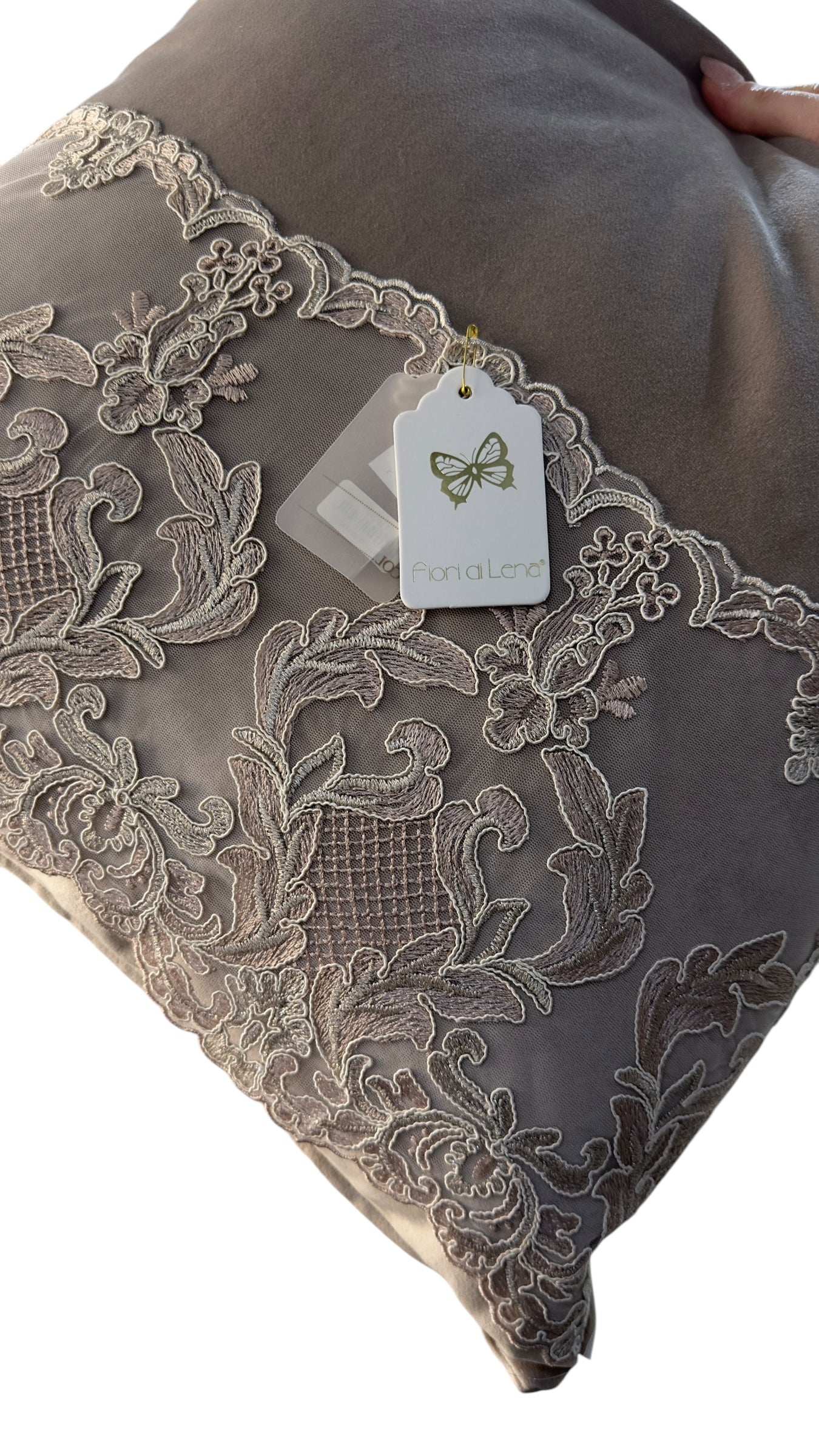 Cuscino velluto e pizzo 45x45- Fiori di Lena