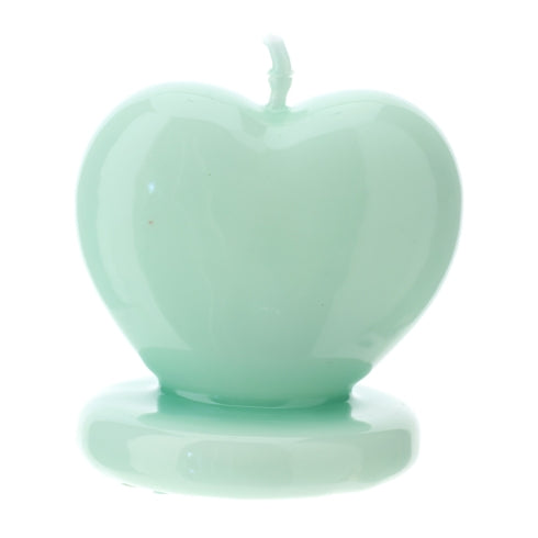 CANDELA CUORE VERDE 7,5XH7,5CM LACCATA SCATOLA PVC TRASP. E NASTRO ORGANZA VERDE