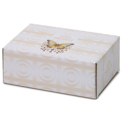 PIATTO VETRO FARFALLA ANIMALGEM 20X20CM GIALLO/AMBRA C/DETTAGLI IN ORO LAMINA SCAT.REGALO