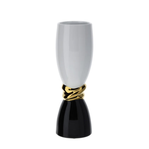 VASO WEAVING PORCELLANA BIANCO E NERO DIA.12XH36CM