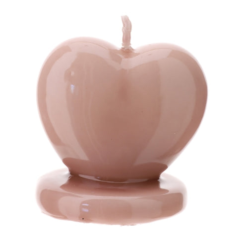 CANDELA CUORE ROSA 7,5XH7,5CM LACCATA SCATOLA PVC TRASP. E NASTRO ORGANZA ROSA