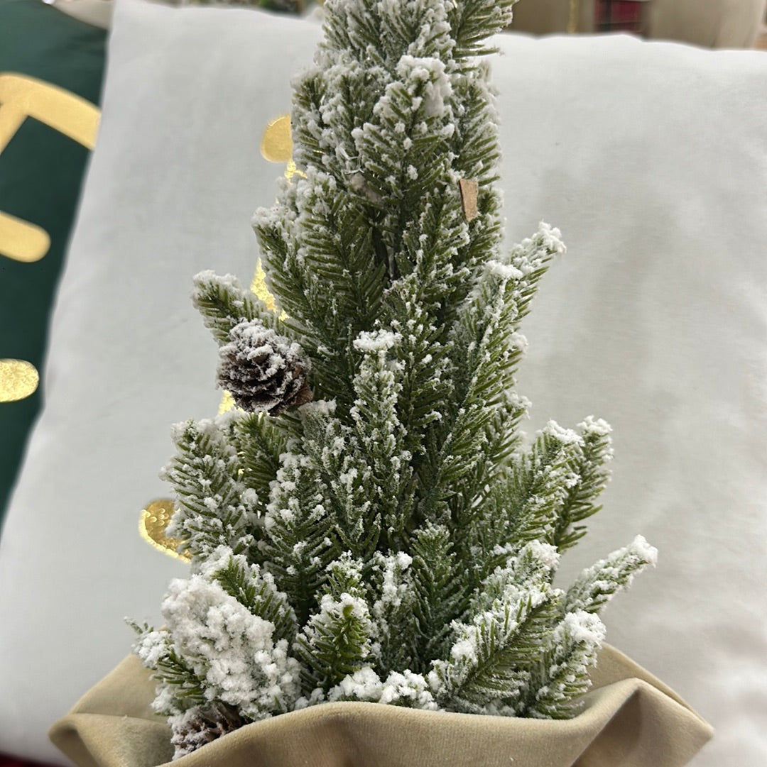 Pouf Profumato Natalizio in Velluto Beige con Alberello Innevato - Fiori di Lena
