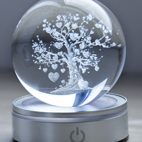 SFERA CRYSTAL PLANET LIFE TREE DIA.10CM BASE LED ARGENTO C/CAVO USB E BATTERIA SCAT.REG.