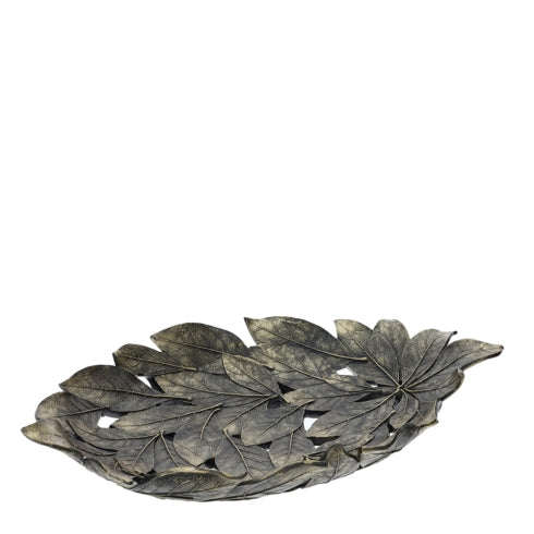 PIATTO RESINA FOGLIE BRONZO 25X39CM - HERVIT