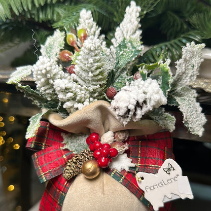 Pouf Profumato Natalizio piccolo in Velluto Beige con Alberello Innevato - Fiori di Lena