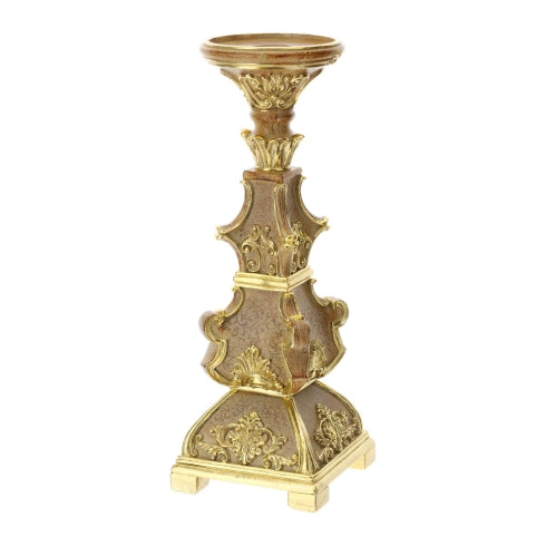 PORTACANDELA RESINA ORO 11X11XH31,5CM