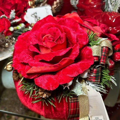 Pouf Profumato Natalizio in Velluto rosso con rose - Fiori di Lena