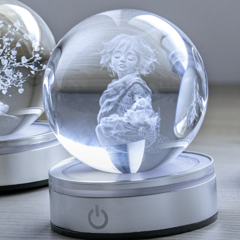 SFERA CRYSTAL PLANET PRINCE DIA.8CM
 BASE LED ARGENTO C/CAVO USB E BATTERIA SCAT.REG.