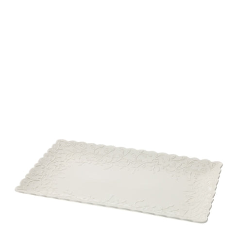 VASSOIO RETTANG.PORC.ROMANCE 36X22CM BIANCO RILIEVO ROSELLINE SCATOLA REGALO