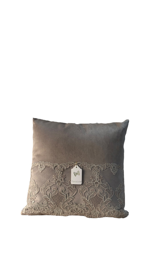 Cuscino velluto e pizzo 45x45- Fiori di Lena