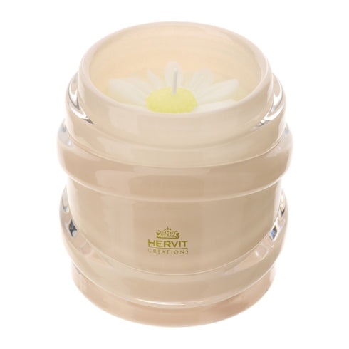 CANDELA DAISY DIA.9XH9CM PROF.OUD 150G IN CONTENITORE LOOP VETRO AMBRA SCATOLA REGALO