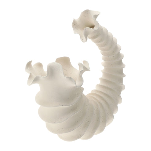 VASO CERAMICA CORNUCOPIA 37X18XH37CM AVORIO INTERAM. MODELLATO A MANO SCATOLA REGALO