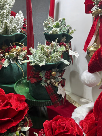 Pouf piccolo con 1 alberello, applicazioni e fiocco scozzese - Fiori di Lena