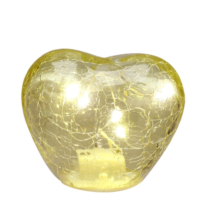 CUORE VETRO CRACK GIALLO LUCE LED 8CM A BATTERIA (COMPRESE) SCATOLA REGALO