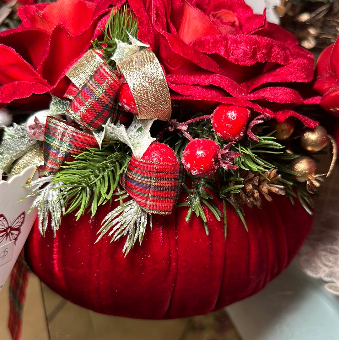Pouf Profumato Natalizio in Velluto rosso con rose - Fiori di Lena
