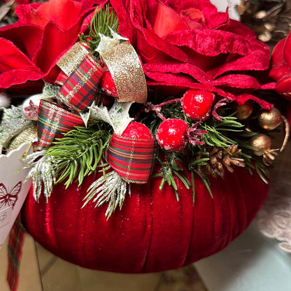 Pouf Profumato Natalizio in Velluto rosso con rose - Fiori di Lena