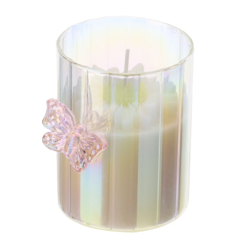 CANDELA DAISY DIA.7XH9CM PROF.J'ADORE 180G IN CONT.VETRO TRASP.C/FARFALLA ROSA S.REG.