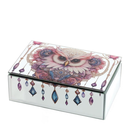 COFANETTO LEGNO/SPECCHIO 15X10X5CM ANIMALGEM CIVETTA ROSA INT.VELL.NERO C/DIVIS.S.REG.