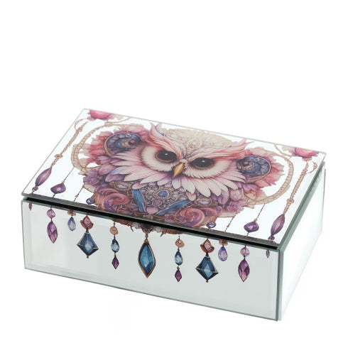 COFANETTO LEGNO/SPECCHIO 15X10X5CM ANIMALGEM CIVETTA ROSA INT.VELL.NERO C/DIVIS.S.REG.