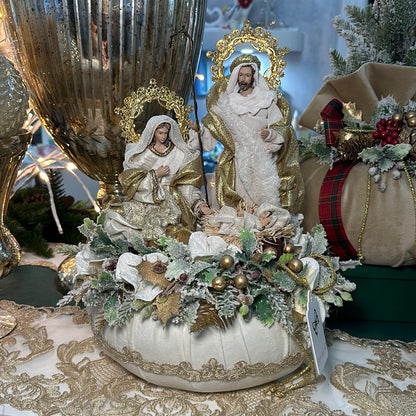 Pouf Profumato Natalizio in Velluto beige con natività - Fiori di Lena