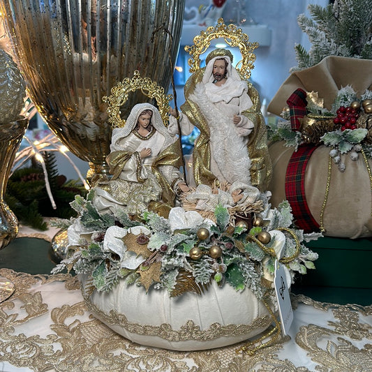 Pouf Profumato Natalizio in Velluto beige con natività - Fiori di Lena