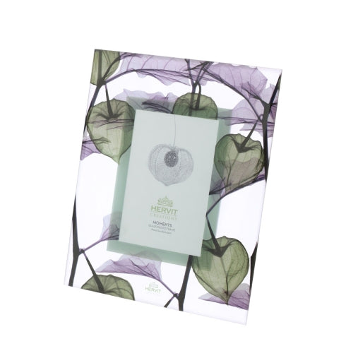 CORNICE VETRO ALKEKENGI VERDE 18X22CM BASE TRASP.F.TO FOTO 8,5X12,5CM RETRO MDF S.REG.