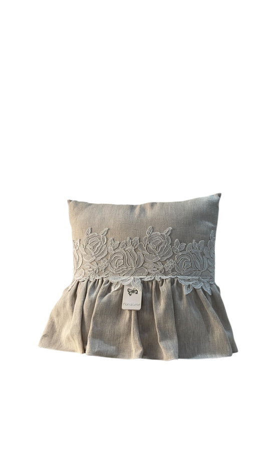 Cuscino lino e pizzo beige 40x40 - Fiori di Lena