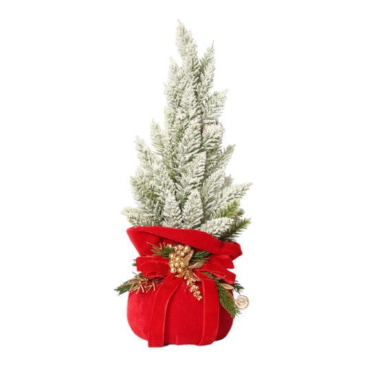 ALBERELLO ROSSO CON BASE IN VELLUTO E DECORAZIONI
 NATALIZIE 35X12 CM