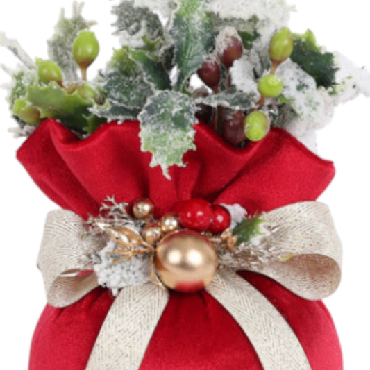 ALBERELLO ROSSO CON BASE IN VELLUTO E DECORAZIONI
 NATALIZIE 22X9CM