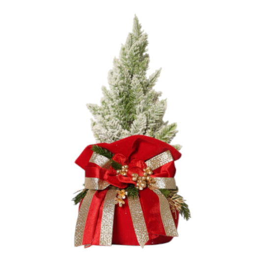 ALBERELLO ROSSO CON BASE IN VELLUTO E DECORAZIONI
 NATALIZIE 40X15 CM