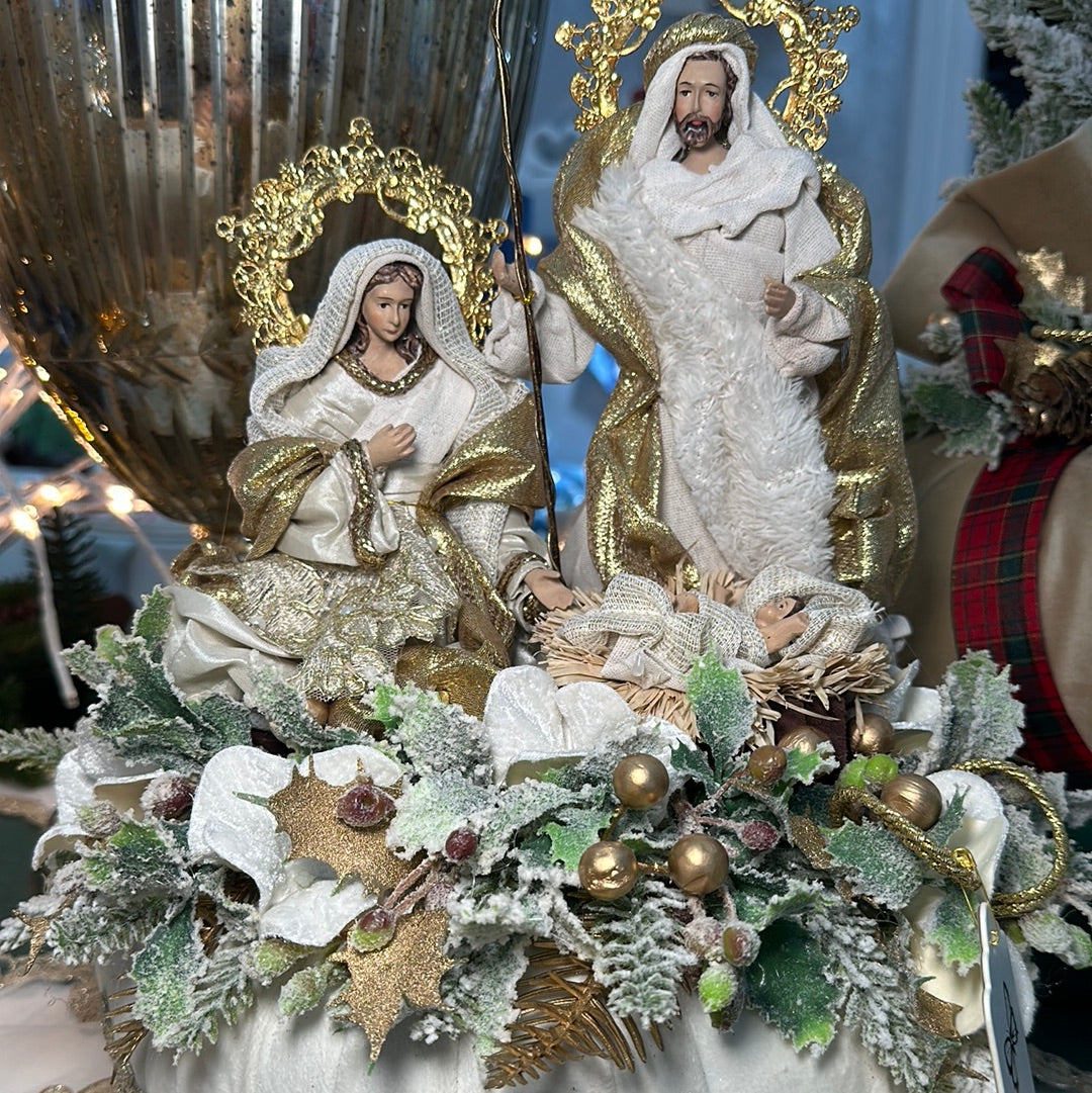 Pouf Profumato Natalizio in Velluto beige con natività - Fiori di Lena