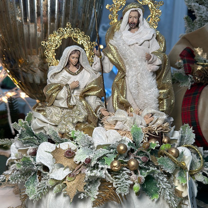 Pouf Profumato Natalizio in Velluto beige con natività - Fiori di Lena