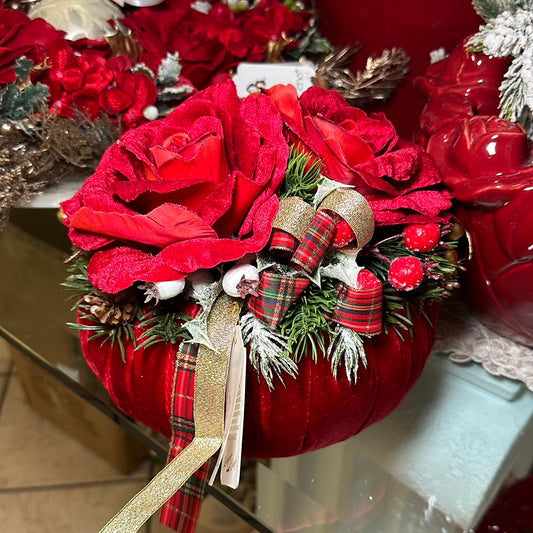 Pouf Profumato Natalizio in Velluto rosso con rose - Fiori di Lena