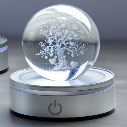 SFERA CRYSTAL PLANET LIFE TREE DIA.6CM BASE LED ARGENTO C/CAVO USB E BATTERIA SCAT.REG.