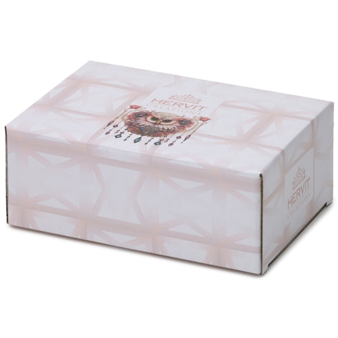 COFANETTO LEGNO/SPECCHIO 15X10X5CM ANIMALGEM CIVETTA ROSA INT.VELL.NERO C/DIVIS.S.REG.