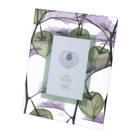 CORNICE VETRO ALKEKENGI VERDE 24X29CM BASE TRASP.F.TO FOTO 12,5X17CM RETRO MDF S.REG.