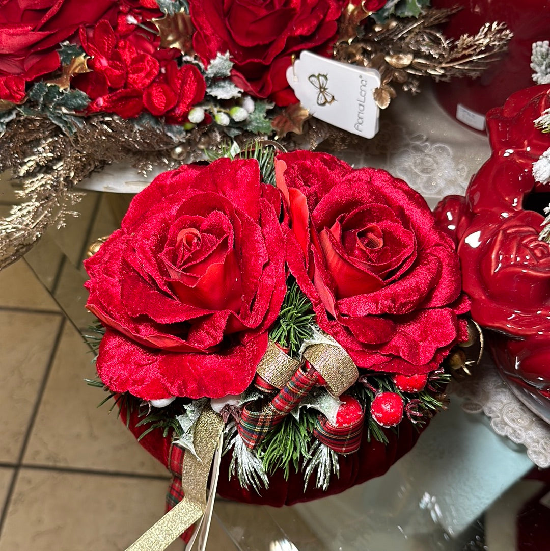 Pouf Profumato Natalizio in Velluto rosso con rose - Fiori di Lena