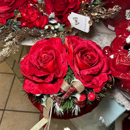 Pouf Profumato Natalizio in Velluto rosso con rose - Fiori di Lena