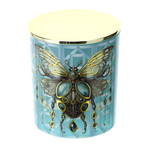 CANDELA SCARABEO ANIMALGEM DIA.9XH10CM 300G VETRO BLU C/COP.METALLO ORO CROMO S.REG.