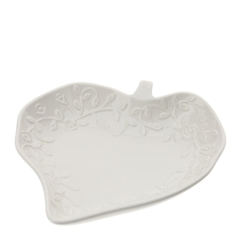 CIOTOLA FOGLIA CUORE PORC.ROMANCE 16CM BIANCA RILIEVO ROSELLINE SCATOLA REGALO