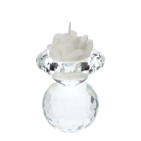 PORTATEALITE CRISTALLO TRASP.DIA.7X8,5CM BASE SFERA SFACCETT.C/CAND.ROSA BIANCA SCAT.REG.