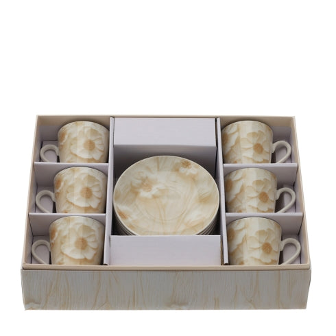 BOX 6 TAZZINE CAFFE' CANVAS CREMA 8X6CM PORCELLANA NEW BONE CHINA SCATOLA REGALO