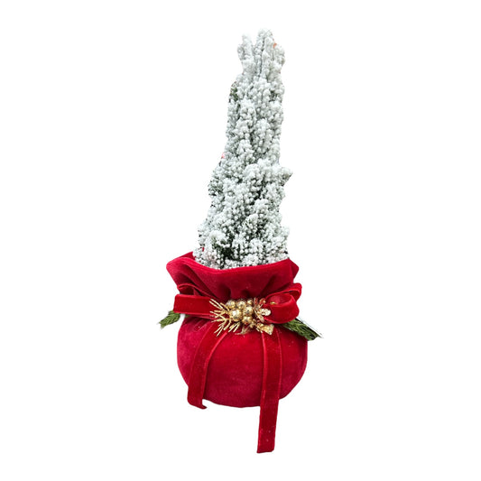 ALBERELLO ROSSO CON BASE IN VELLUTO E DECORAZIONI
 NATALIZIE 22X9 CM