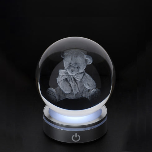 SFERA CRYSTAL PLANET ORSETTO DIA.6CM BASE LED ARGENTO C/CAVO USB E BATTERIA SCAT.REG.