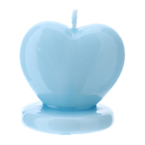 CANDELA CUORE BLU 7,5XH7,5CM LACCATA SCATOLA PVC TRASP. E NASTRO ORGANZA BLU