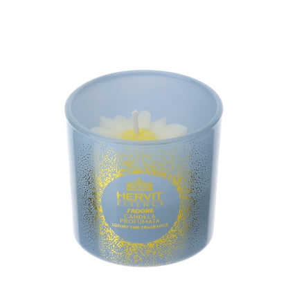CANDELA DAISY 5CM PROFUMATA J'ADORE 38G IN CONTENITORE VETRO BLU/ORO SCAT.REGALO